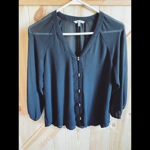 Naked Zebra Black Button Down Blouse Size Small